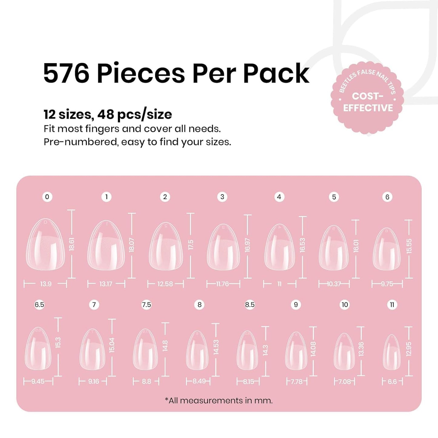 Beetles Gel Nail Tips 576Pcs – Extra Short Almond Half Matte Press-On Nail Tips for Easy DIY Extensions