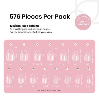 Beetles Gel Nail Tips 576Pcs – Extra Short Almond Half Matte Press-On Nail Tips for Easy DIY Extensions