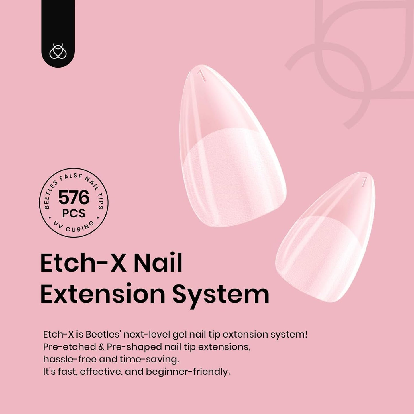 Beetles Gel Nail Tips 576Pcs – Extra Short Almond Half Matte Press-On Nail Tips for Easy DIY Extensions