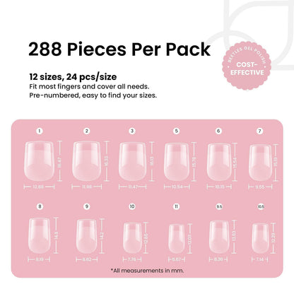 Beetles Gel Nail Tips 288 pcs – Extra Short Square Press On Nails (12 Sizes)