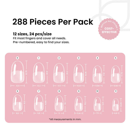 Beetles Gel Nail Tips Short Oval – 288Pcs Pre-Shaped Half Matte Press-On Nails for DIY Extensions