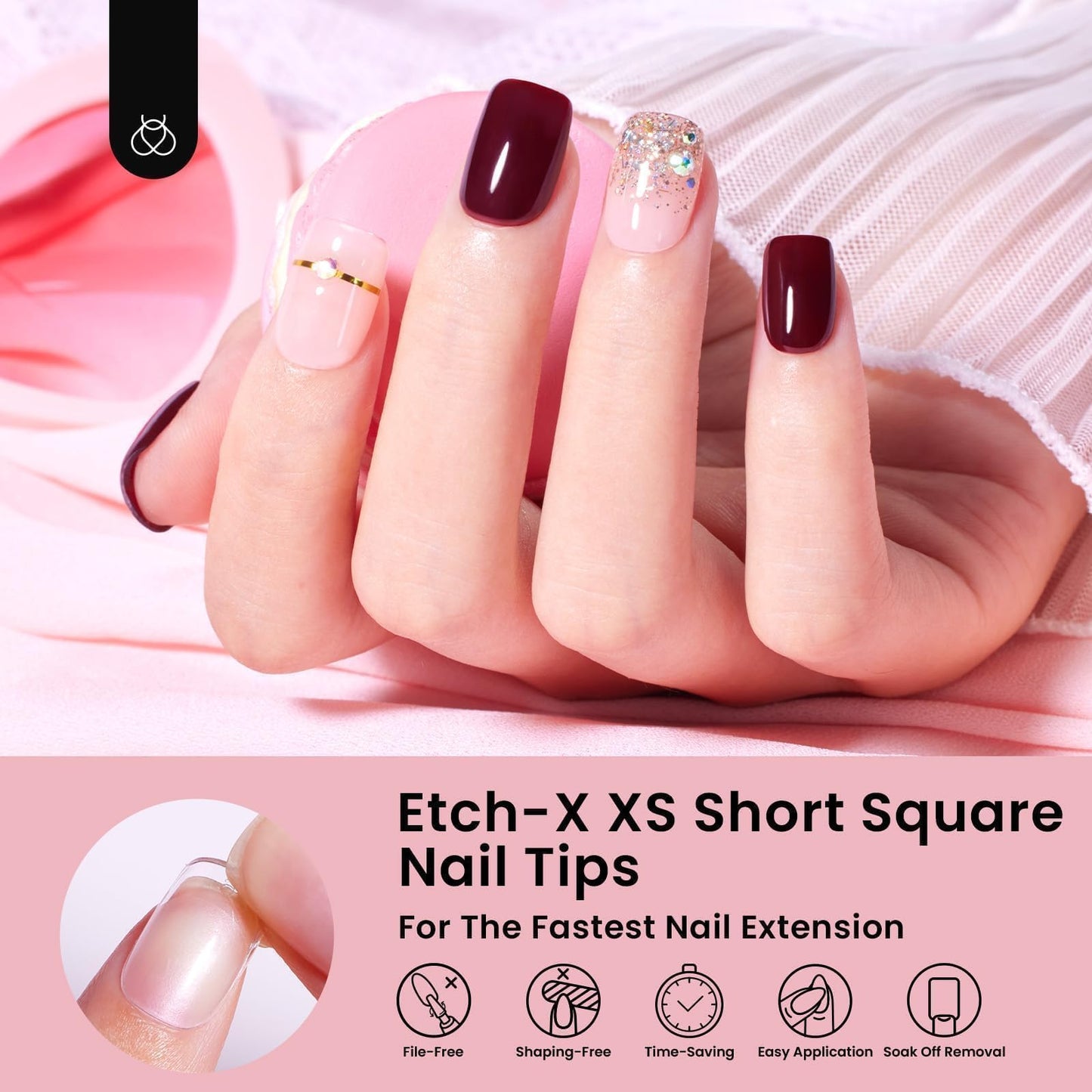 Beetles Gel Nail Tips 288 pcs – Extra Short Square Press On Nails (12 Sizes)