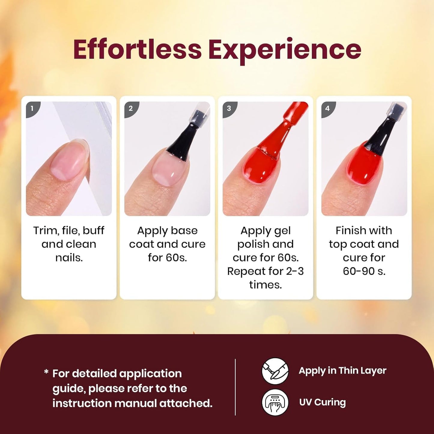 Beetles Gel Nail Polish Set – Golden Blessing (6 Autumn Shades: Red, Yellow, Brown, Glitter Orange-Gold)