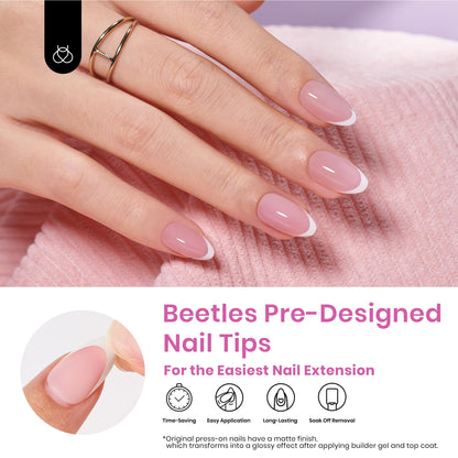 Beetles French Tips Press On Nails – 224 Pcs Pink Short Almond Gel Nail Tips
