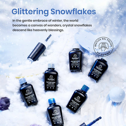 Beetles Gel Polish Set – Glitter Snowflakes Collection: White, Silver & Navy Blue