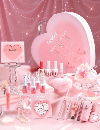 Beetles So In Love Collection – Glow In Love Valentine Gel Nail Polish Set | Pink Gel Nail Art Kit with Base & Top Coat