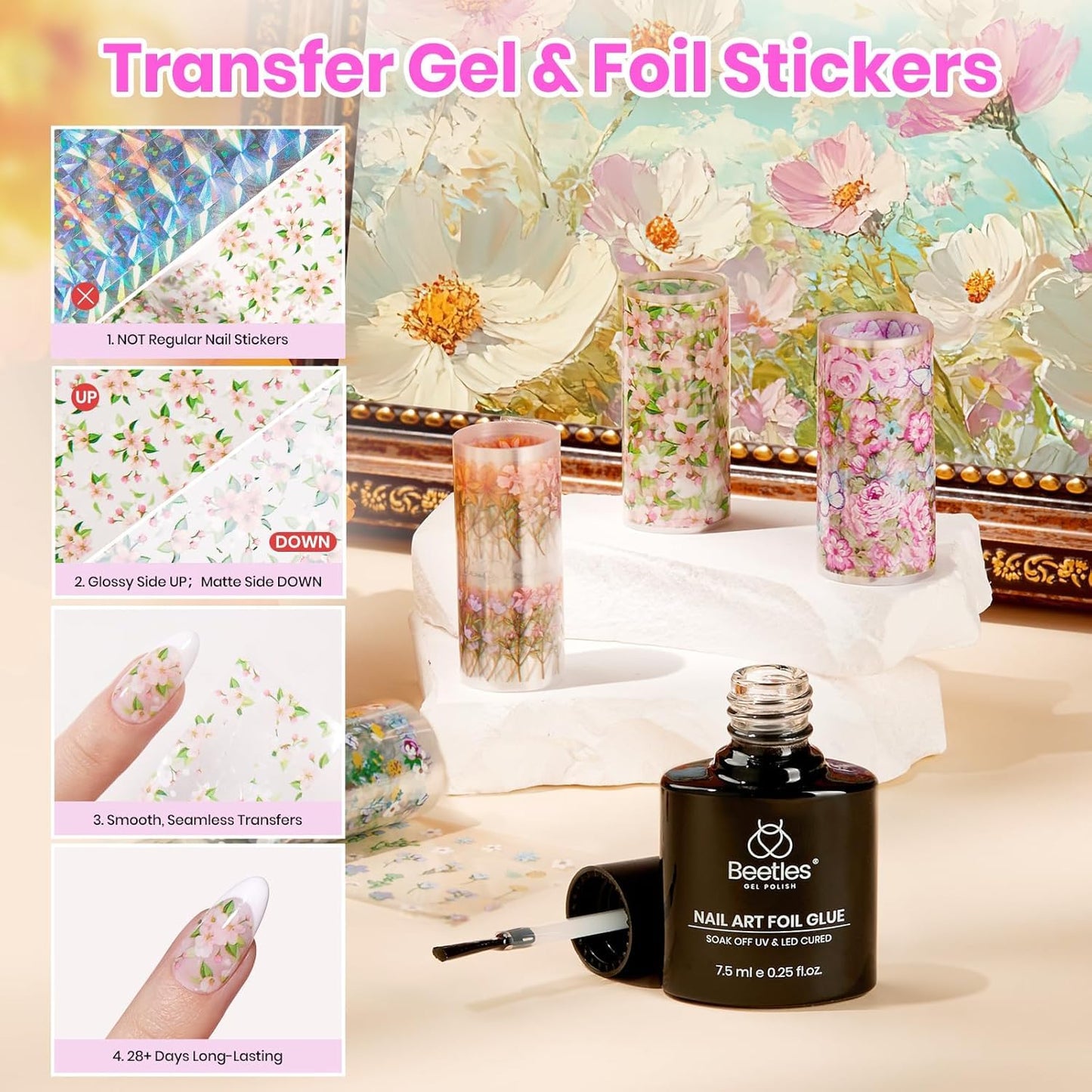 Beetles Gel Polish Kit – 36 Colors Pastel & Glitter UV Gel Manicure Set with Foil Glue and Top Coat