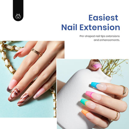 Beetles Gel Nail Kit Easy Extension Set – 500 Tips, 5-in-1 Glue Base Gel, Mini UV Lamp