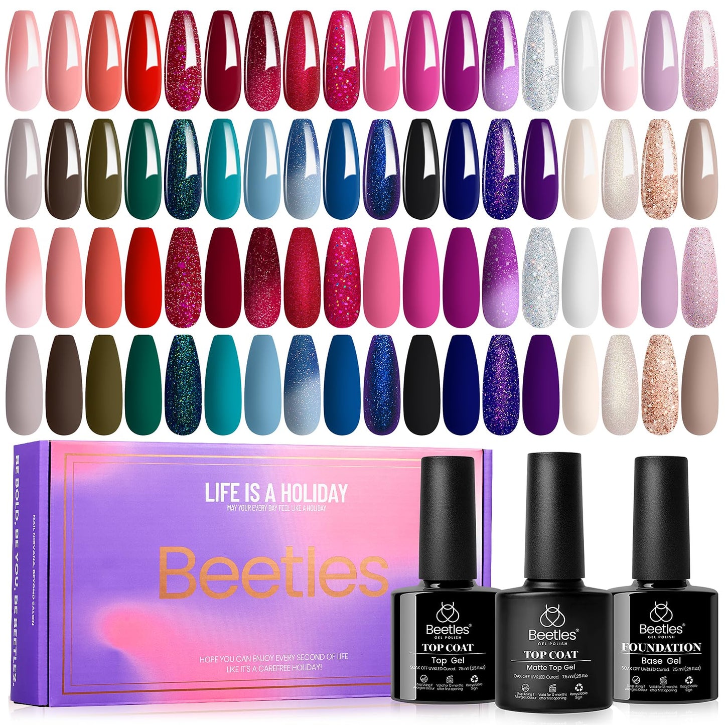 Beetles Gel Polish Set 39Pcs – 36 Colors + 3 No-Wipe Base/Top Coats for DIY Manicure