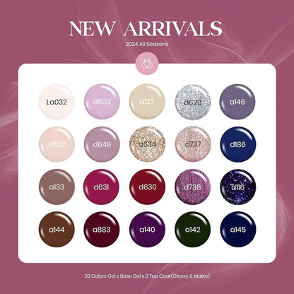 Beetles Gel Polish Set — 20 Colors Neutral Shimmer Kit with Base Coat, Matte & Glossy Top Coats, UV Lamp