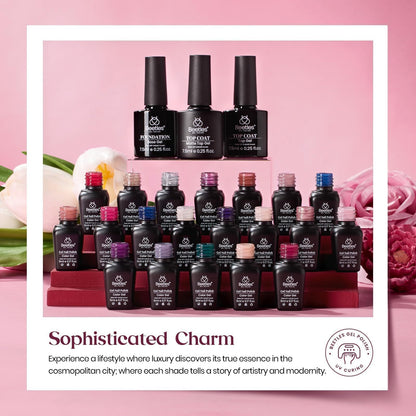 Beetles Gel Polish Set — 20 Colors Neutral Shimmer Kit with Base Coat, Matte & Glossy Top Coats, UV Lamp