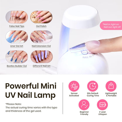 Beetles Gel Polish Tipex Instant Apex Nail Tips Kit – Coffin Long 224Pcs, 16 Sizes, Mini Lamp