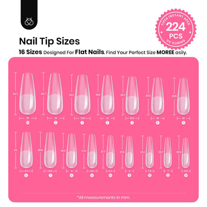 Beetles Gel Polish Tipex Instant Apex Nail Tips Kit – Coffin Long 224Pcs, 16 Sizes, Mini Lamp