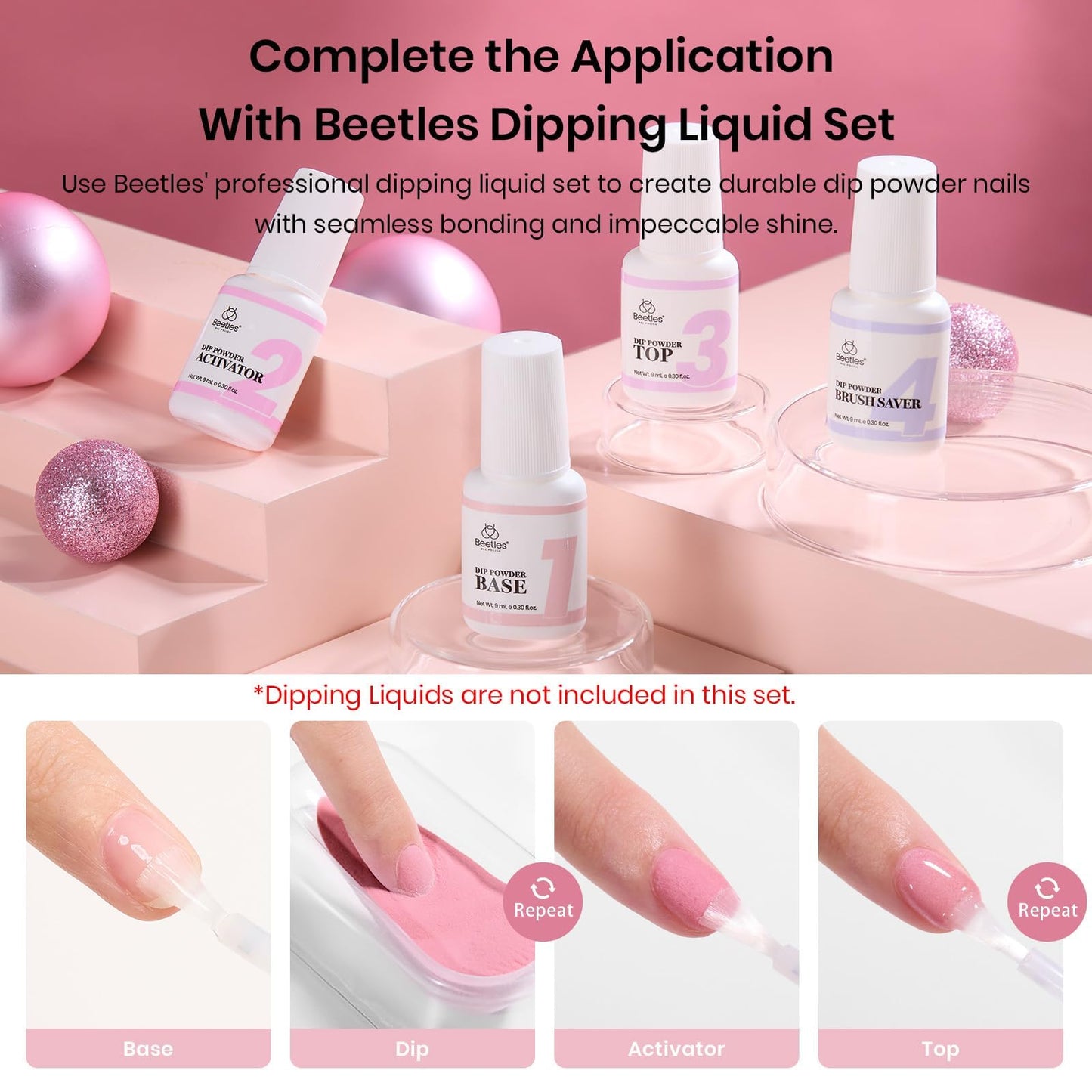 Beetles Pink Dip Powder Nail Kit — 6 Nude Pink Shades, No Lamp Needed, Long-Lasting & Cruelty-Free