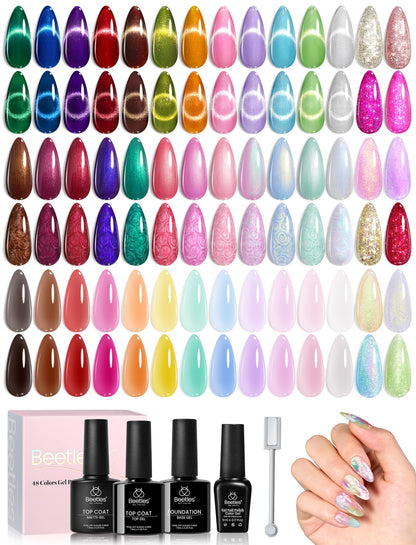 Beetles Spring Gel Nail Polish Set – 53 Pcs, 48 Colors, Base & Top Coats, Nail Magnetic