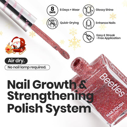 Beetles Glitter Nail Polish Set – 6 Quick-Dry Glitter Lacquers (Silver, Pink, Gold, Red, Brown, Black)