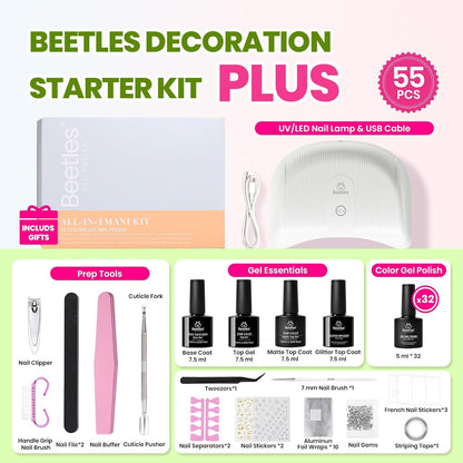 Beetles Gel Nail Polish Kit with UV Light – 32 Colors, 55 Pcs Set, Pro Lamp & Coats