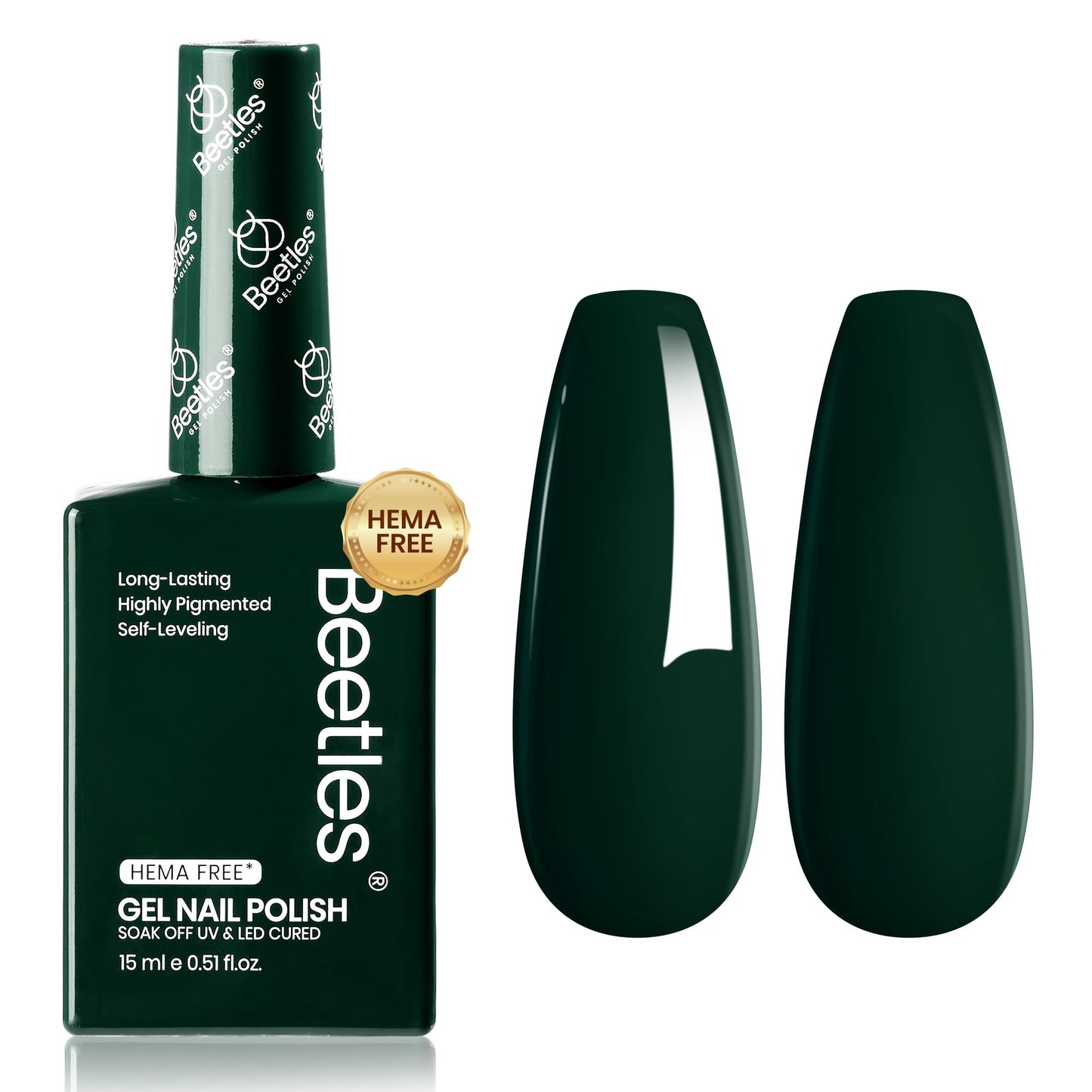 Beetles Green Gel Nail Polish 0.51oz – Forest Green, HEMA-Free, Cruelty-Free, Soak-Off UV Gel