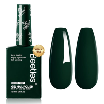Beetles Green Gel Nail Polish 0.51oz – Forest Green, HEMA-Free, Cruelty-Free, Soak-Off UV Gel