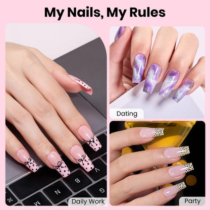 Beetles Gel Nail Kit Flat-X Coffin Medium – 320 Tips, 15g Glue Gel, 7.5ml Base & Top Coat, Mini Lamp