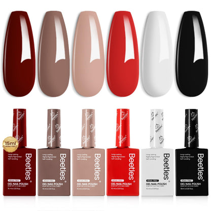 Beetles HEMA-Free Gel Nail Polish Set – 6 Colors (15ml) | Safe, Low Odor
