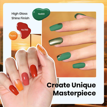 Beetles Hema-Free Gel Polish Set – 6x15ml Golden Hour Color Collection (Burgundy to Green) | UV/LED Soak-Off