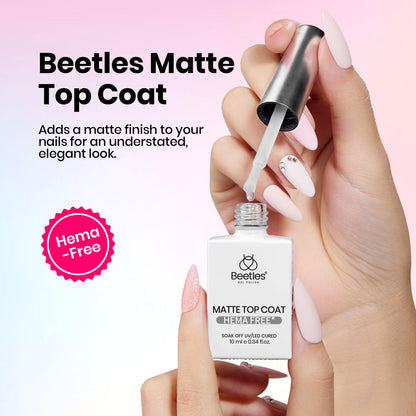 Beetles Hema Free Gel Top & Base Coat with Matte Top Coat Set – 3-Piece Gel Nail Kit for Soak-Off UV/LED