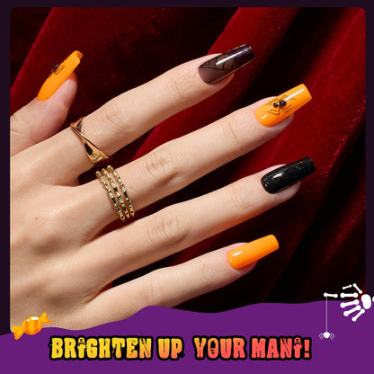 Beetles Gel Nail Polish Set Hocus Pocus – 6 Colors Orange Green Purple Black Red Glitter (UV/LED Cured)