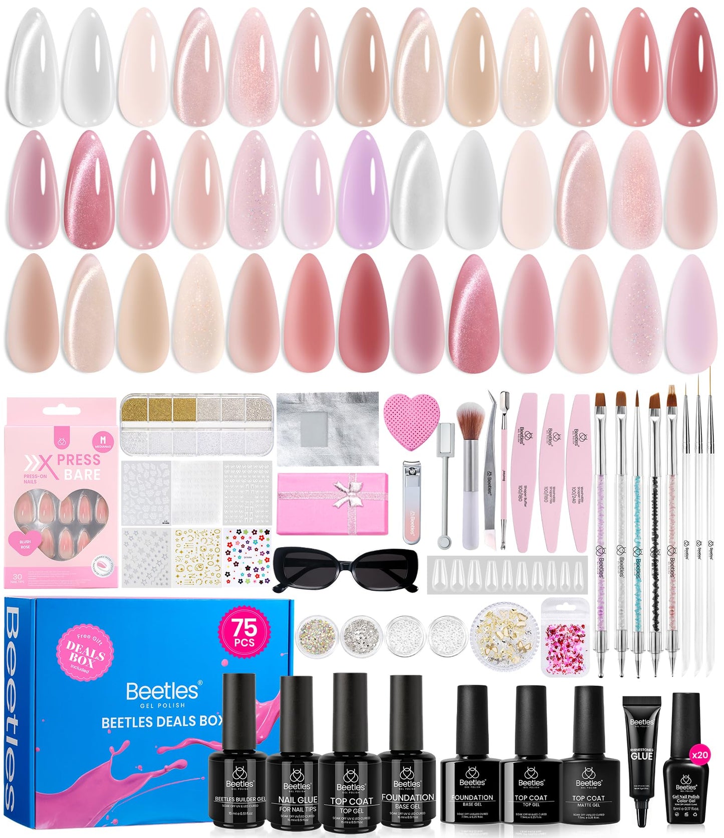 Beetles Jelly Gel Nail Polish Set – Nude Sands Collection (75 PCS) with Cat Eye & Jelly Polishes