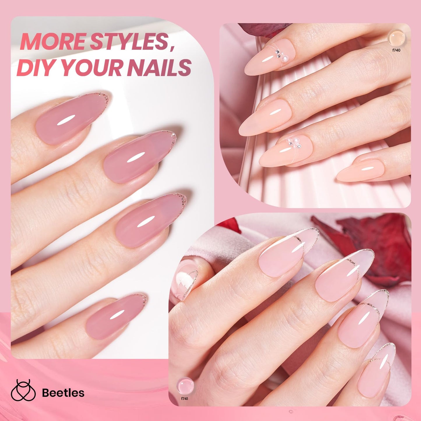 Beetles Jelly Gel Nail Polish Set – 6 Neutral Colors for Sheer Nude to Brown