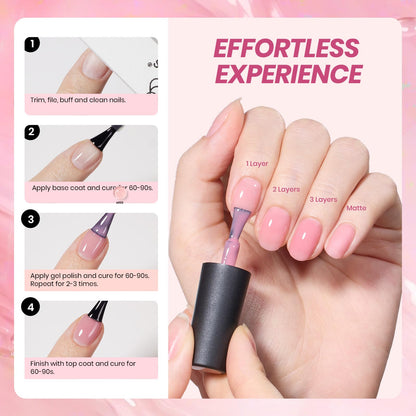 Beetles Nude Pink Gel Nail Polish Set – 20 Colors Jelly Gel Kit + Base & Top Coats