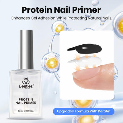Beetles Gel Base & Top Coat Set with Protein Dehydrator & Primer – 4 Pcs 15ml, Acid-Free & HEMA-Free Nail Prep Bond