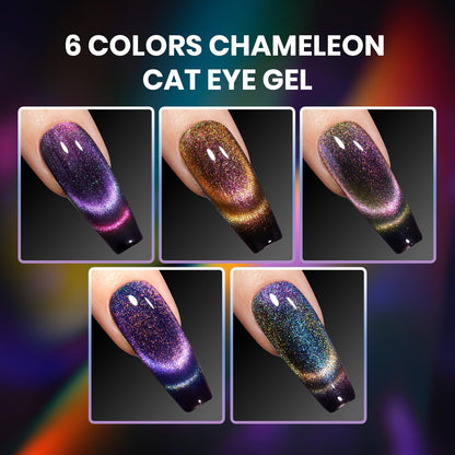 Beetles Cat Eye Gel Polish Set – 6 Colors with Magnet | Soak-Off UV Velvet Finish | Enchanted Spectrum Collection