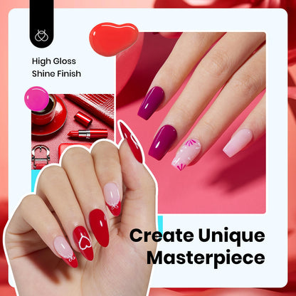 Beetles Red Pink Gel Polish Set - 6 HEMA-Free Colors, 15ml UV LED