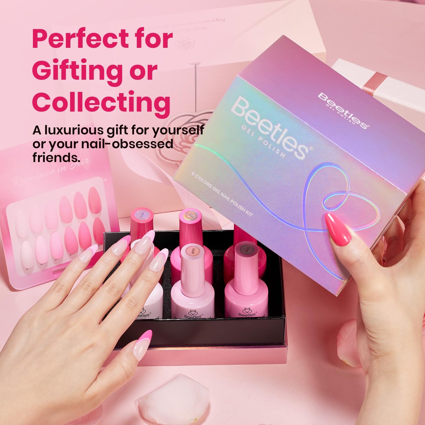 beetles Valentines Pink Gel Polish Set – Romance in Air Collection, 6-Color 15ml Soak-Off Kit