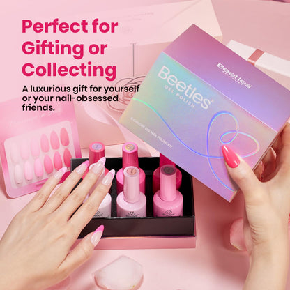 beetles Valentines Pink Gel Polish Set – Romance in Air Collection, 6-Color 15ml Soak-Off Kit