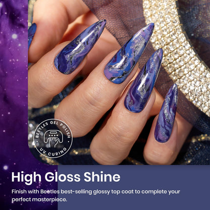 Beetles Lost Universe Gel Polish Set – 6 Colors in Purple, Blue & Silver Glitter | UV/LED Soak-Off