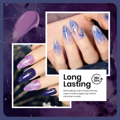 Beetles Lost Universe Gel Polish Set – 6 Colors in Purple, Blue & Silver Glitter | UV/LED Soak-Off