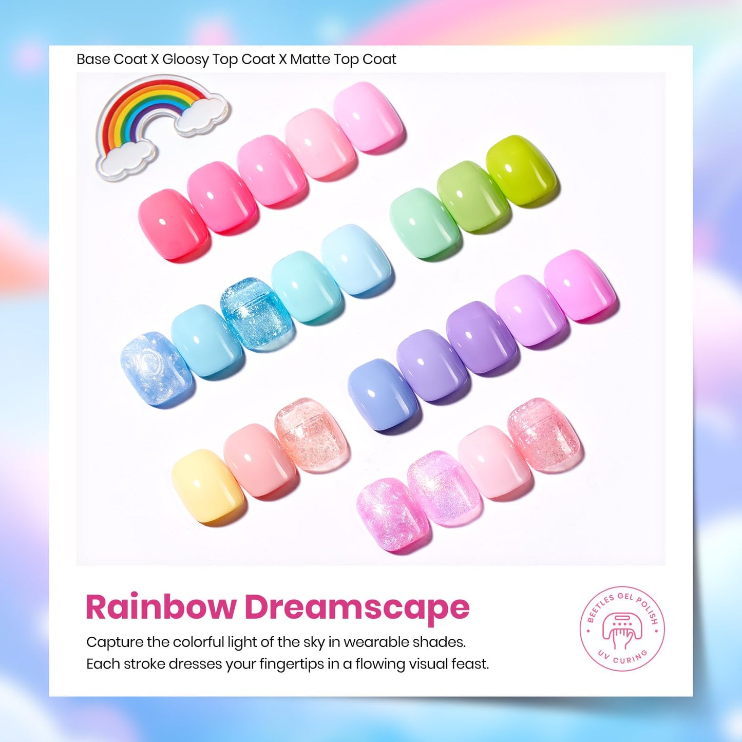 Beetles Spring Gel Nail Polish Set – Rainbow Dreamscape (25 Colors) with Base & Top Coat
