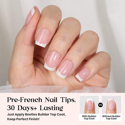 Beetles X Press Plus Gel Nails Kit – Peach French & Pink Extra Short Square Tips (210 Pcs All-in-One)