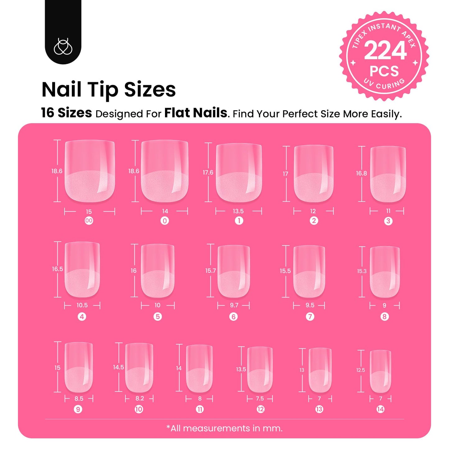Beetles Tipex Gel Nail Kit Extra Short Square — 224 Tips, Glue & Mini UV Lamp