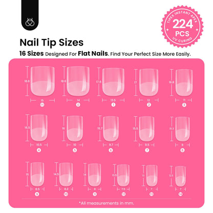 Beetles Tipex Gel Nail Kit Extra Short Square — 224 Tips, Glue & Mini UV Lamp