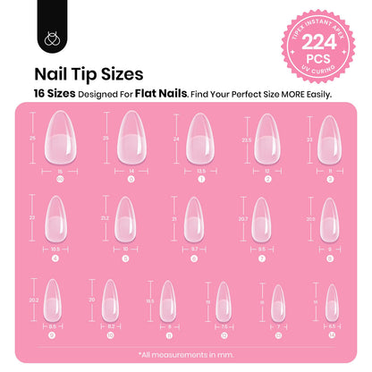 Beetles Tipex Gel Nail Kit – 224 Pre-Built Tips, 16 Sizes, Mini UV Lamp & Glue