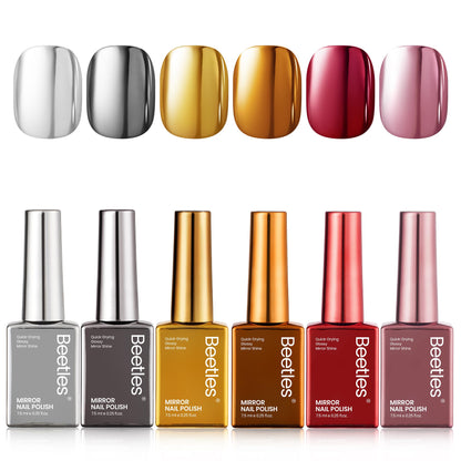 Beetles Mirror Nail Polish Set – Metallic Muse: 6 Colors, High-Gloss Chrome, Quick-Dry