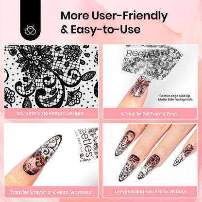 Beetles Nail Foil Glue Gel 2x15ml + 20 Lace Flower Butterfly Stickers | LED Lamp DIY Manicure