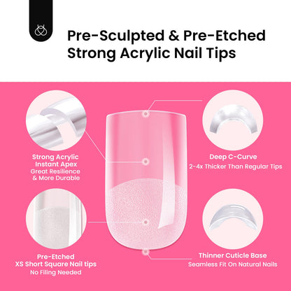 Beetles Tipex Gel Nail Kit Extra Short Square — 224 Tips, Glue & Mini UV Lamp
