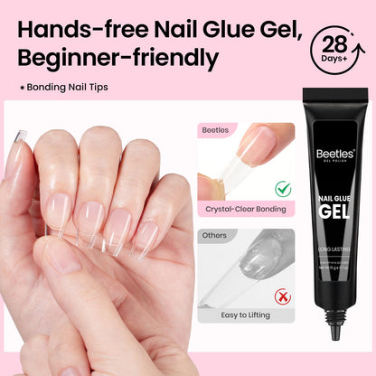 Beetles Gel Nail Kit Flat-X Coffin Short 320pcs | DIY Nail Extensions with Glue Gel, Base & Top Coat, Mini Lamp
