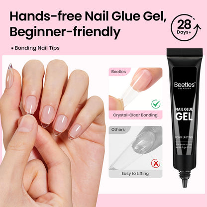 Beetles Gel Nail Kit Curve-EX Almond Tips — 320pcs, 16 Sizes, Glue Gel, Base & Top Coat, Mini Lamp