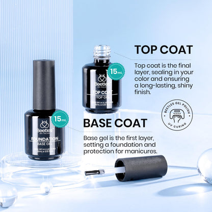 Beetles Base Coat & Top Coat Kit with Nail Dehydrator & Primer – HEMA-Free, Acid-Free Nail Prep