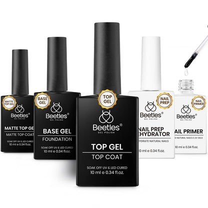 Beetles Base & Top Coat Set with Dehydrator & Primer – 5 Pcs Gel Nail Prep (Acid-Free, HEMA-Free)